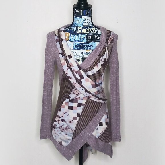 Anthropologie PILCRO Asymmetrical Faux Wrap Cardigan Ruffles Floral Striped XS - Picture 1 of 7